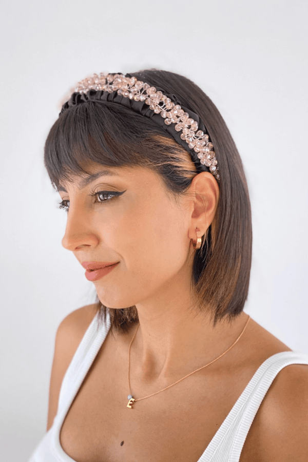 Gold Crystal Bridal Headband Black
