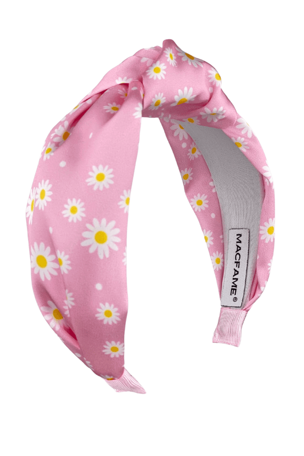 Daisy Printed Satin Headband Pink