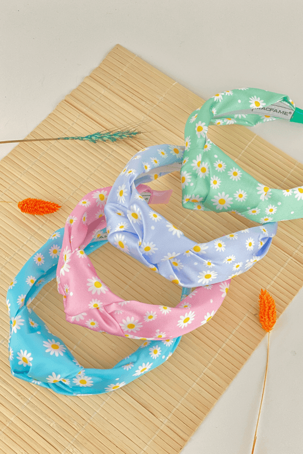 Daisy Printed Satin Headband Pink