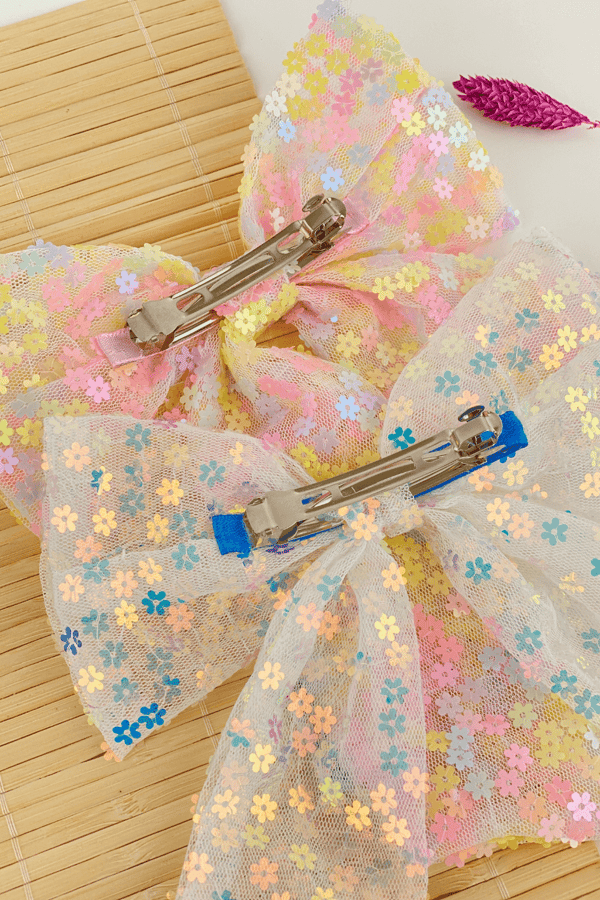 Pink Daisy Long Tail Bow Barrette