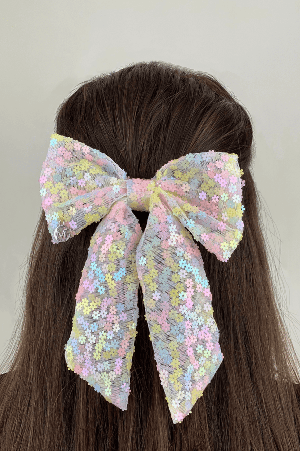 Pink Daisy Long Tail Bow Barrette