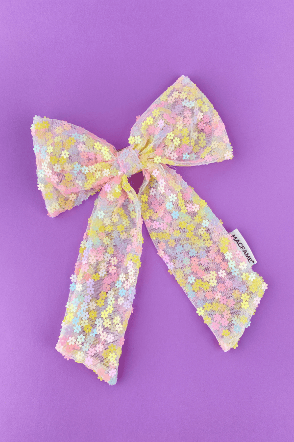 Pink Daisy Long Tail Bow Barrette