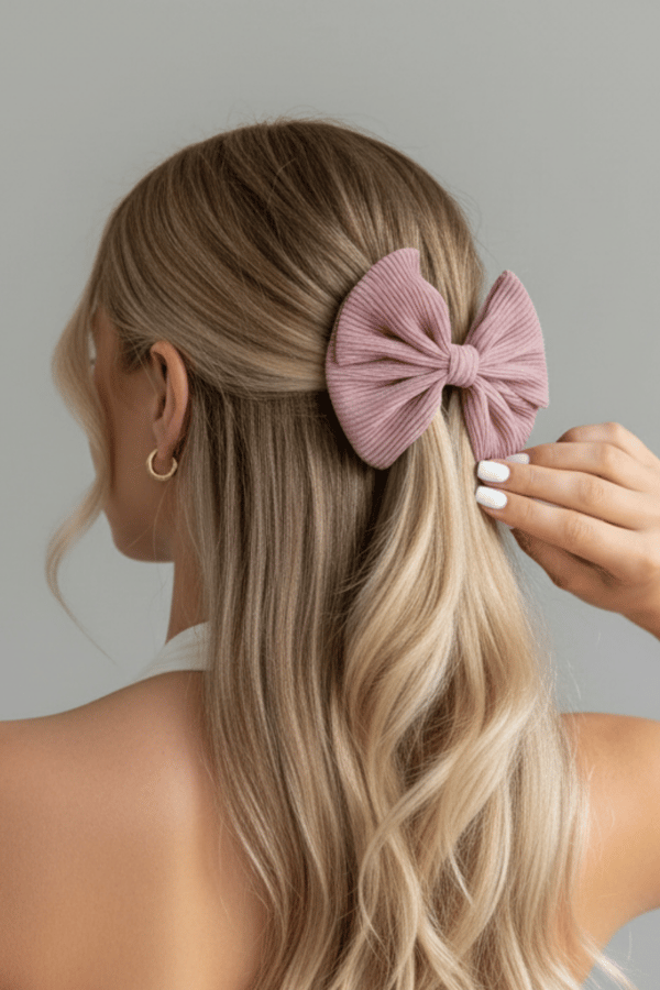 Powder Pleated Bow Hair Clip