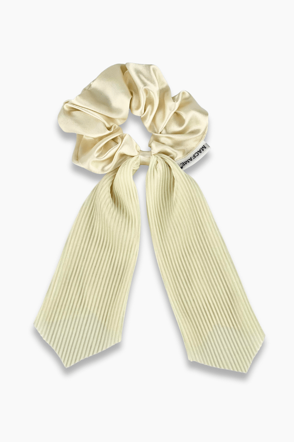 Pleated White Long Tail Satin Scrunchie