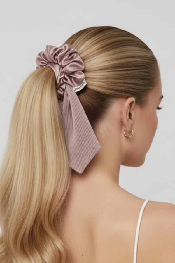 Pleated Lilac Long Tail Satin Scrunchie