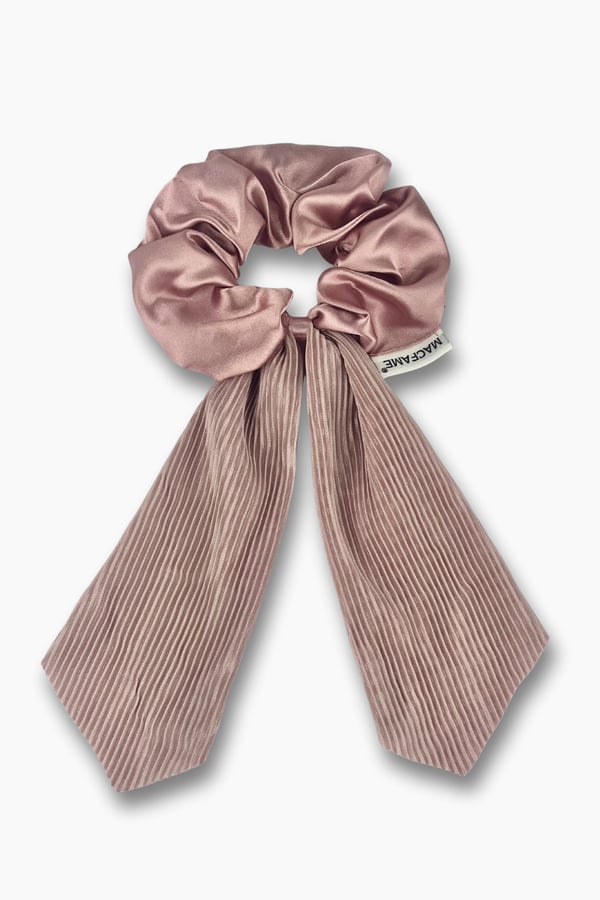 Pleated Lilac Long Tail Satin Scrunchie