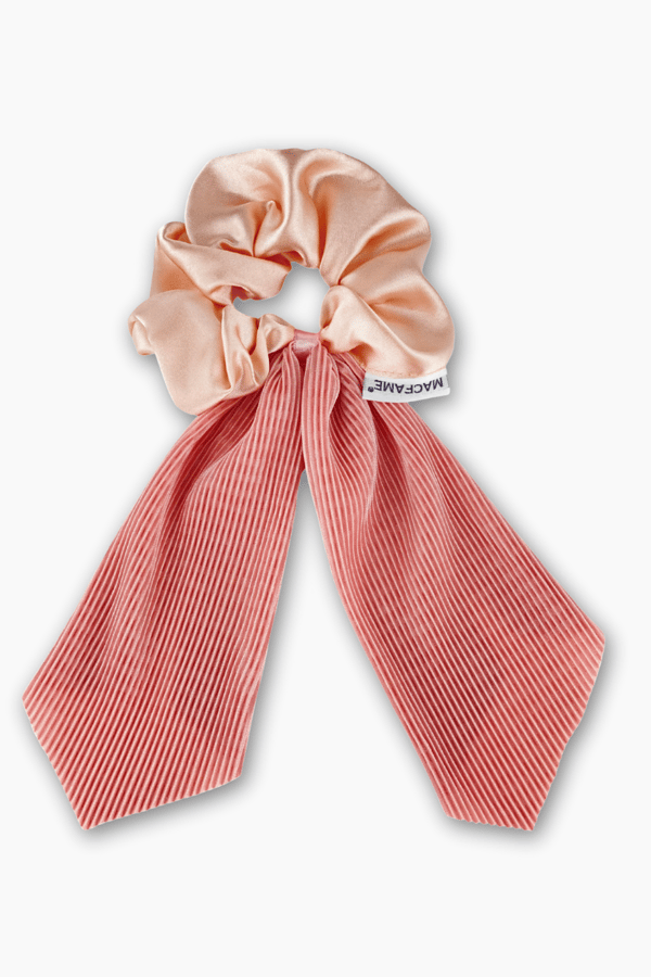 Pleated Pink Long Tail Satin Scrunchie