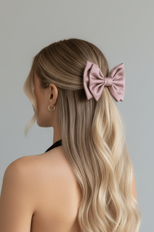 Powder Leather Layered Bow Hair Clip