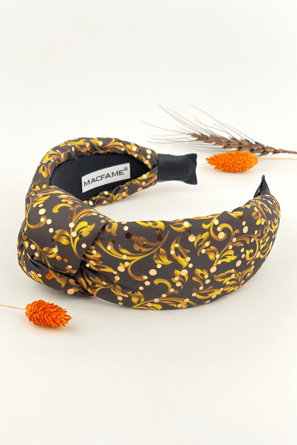 Yellow Sequin Pattern Black Padded Headband