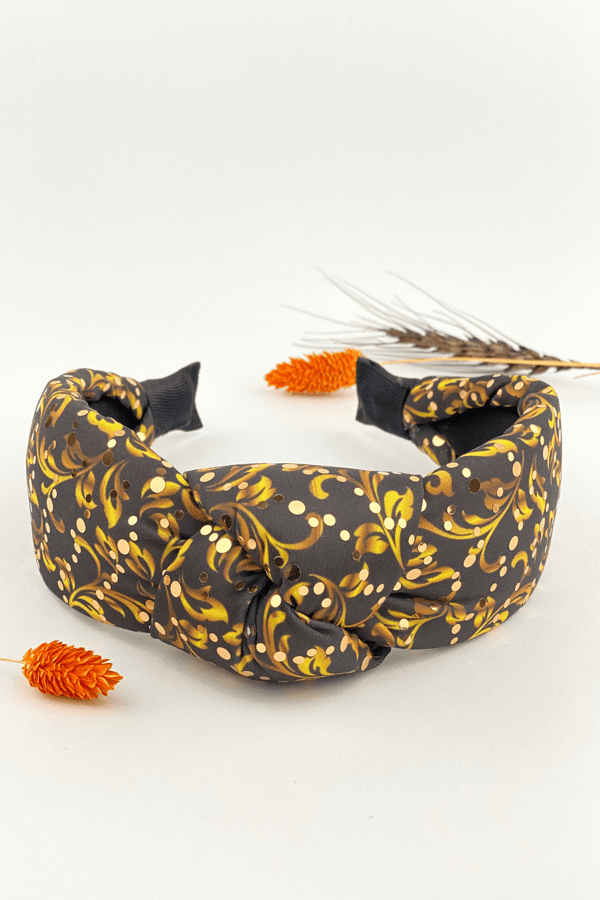 Yellow Sequin Pattern Black Padded Headband