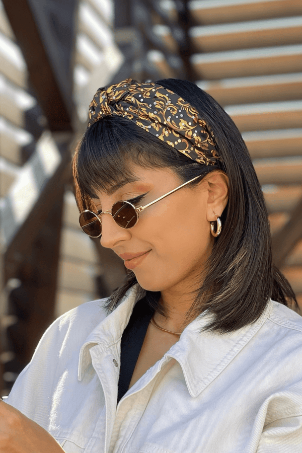 Yellow Sequin Pattern Black Women Headband