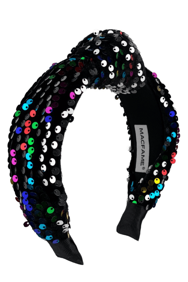 Colorful Sequin Knotted Velvet Headband Black