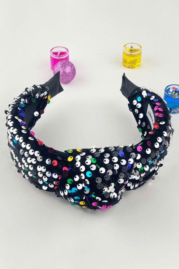 Colorful Sequin Knotted Velvet Headband Black