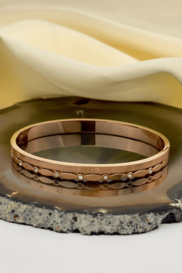 Roman Numeral Hinge Bangle Bronze