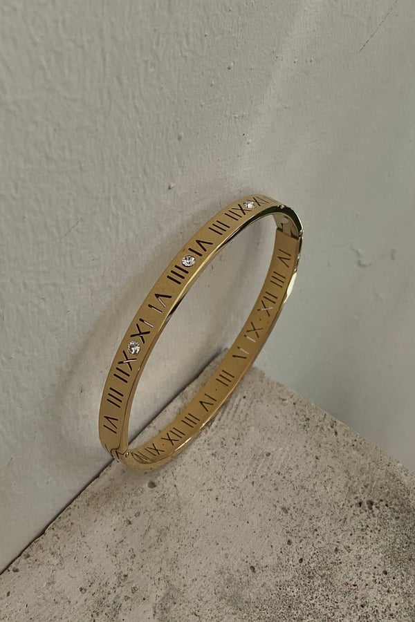 Roman Numeral Gold Hinge Bangle