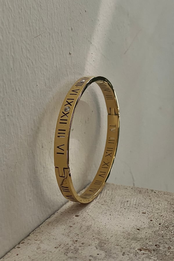 Roman Numeral Gold Hinge Bangle