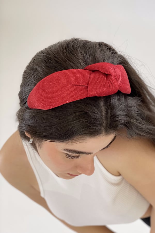 Silvery Padded Headband Red
