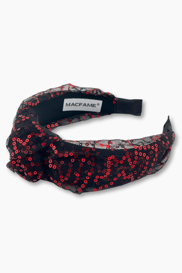 Red Sequin Tulle Headband Black