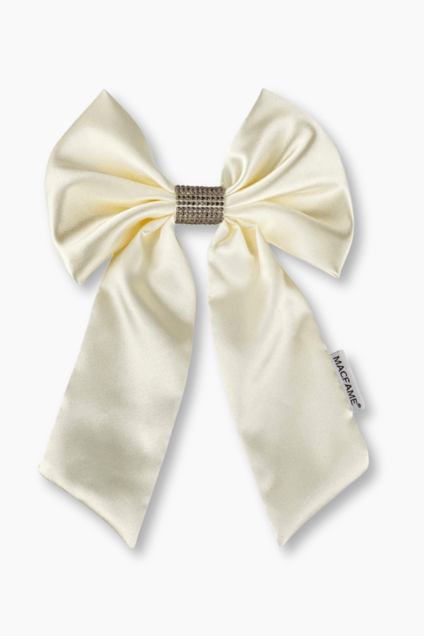 Black Crystal White Long Tail Bow Barrette