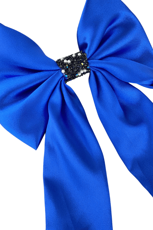 Black Crystal Royal Blue Long Tail Bow Hair Clip