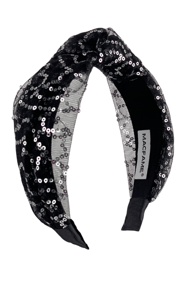 Silver Sequin Tulle Headband Black