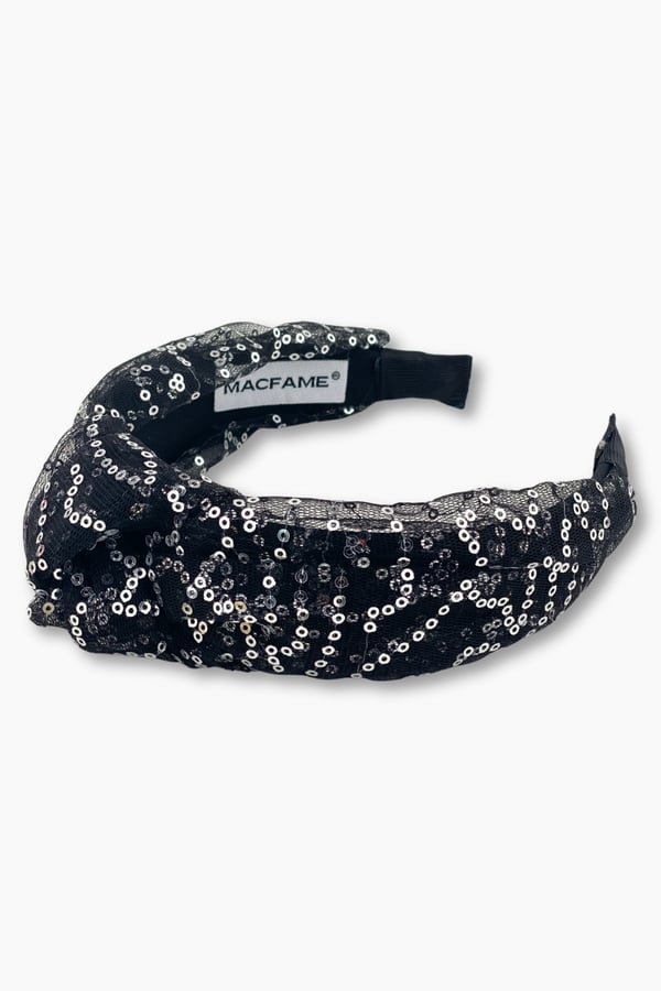 Silver Sequin Tulle Headband Black