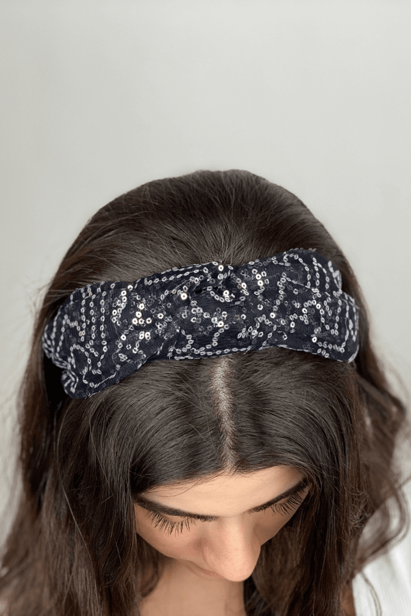 Silver Sequin Tulle Headband Black