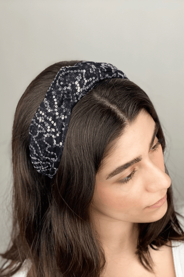 Silver Sequin Tulle Headband Black