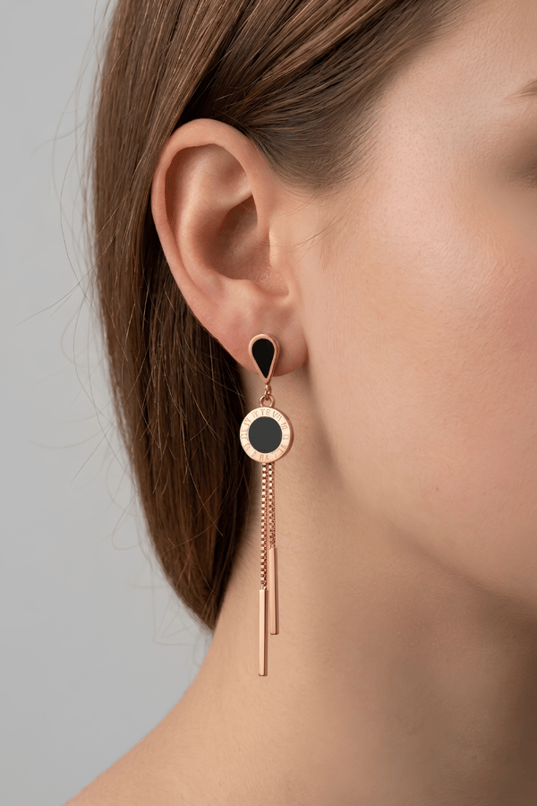 Black Stone Dangle Earrings Bronze