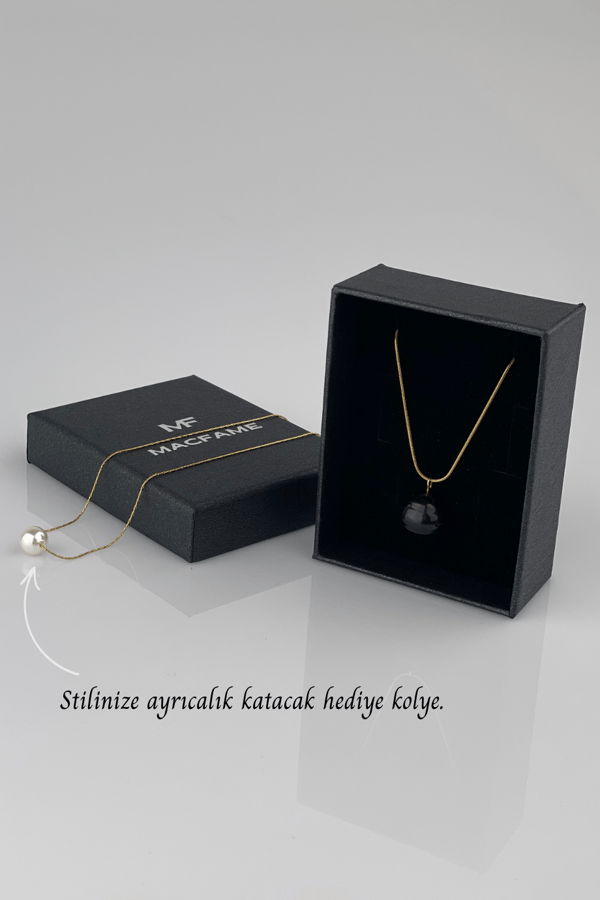 Siyah Tek İnci Gelin Kolye