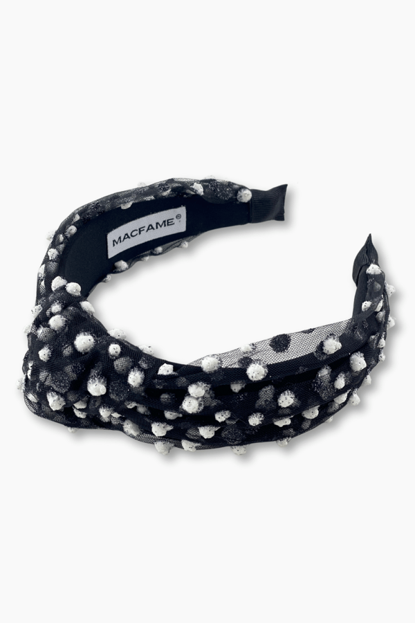 Black Pompom Tulle Knotted Headband