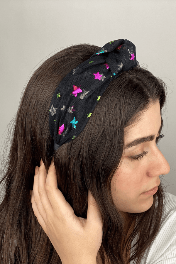 Star Print Headband Black