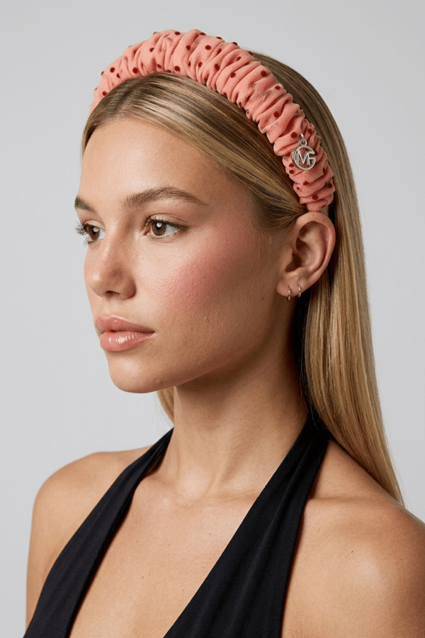 Polka Dot Accordion Headband Salmon
