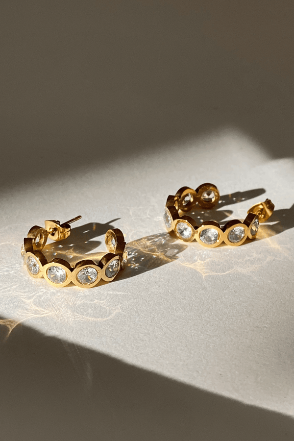 Crystal Hoop Earrings Gold