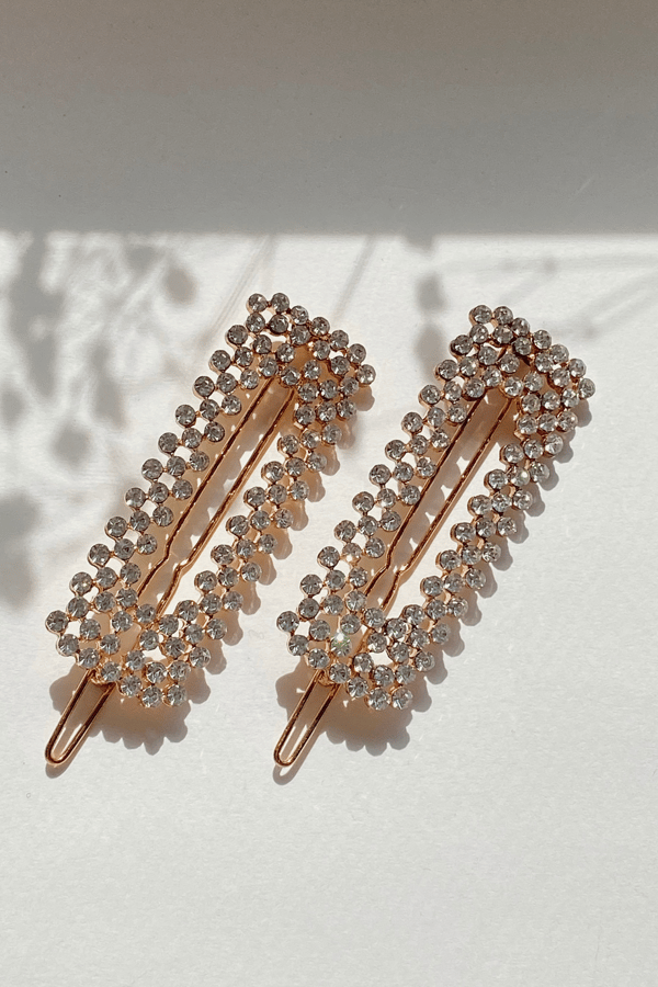Rhinestone-Embellished Hair Pin Gold (set of two)