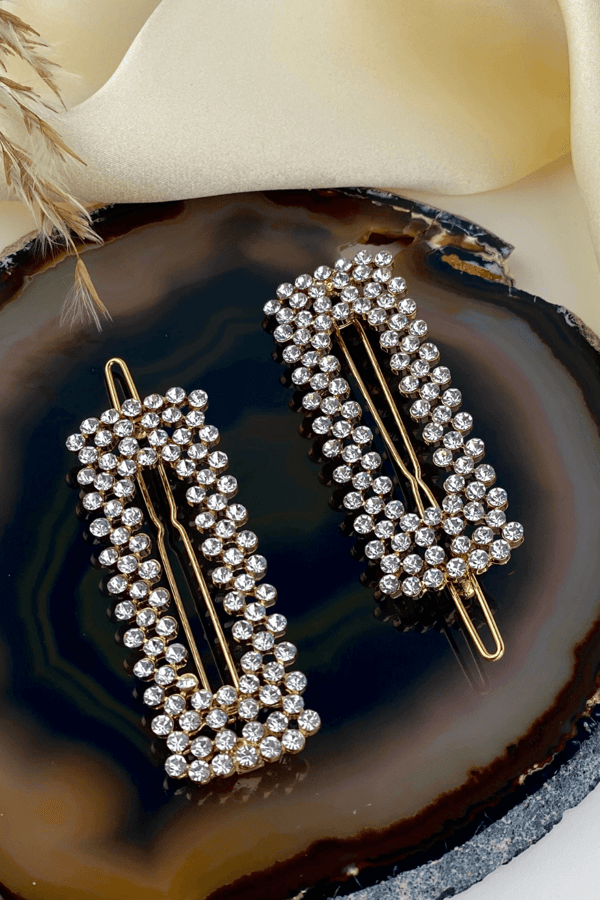 Rhinestone-Embellished Hair Pin Gold (set of two)