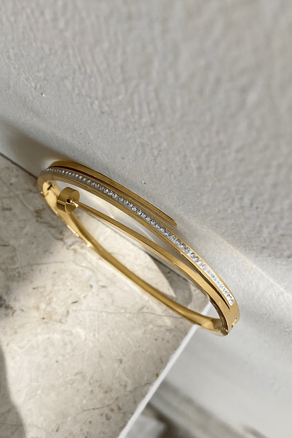 Taşlı Çelik Bileklik Gold
