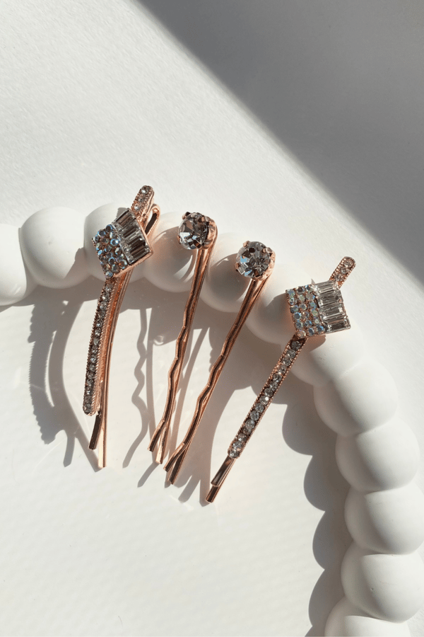Rhinestone-Embellished Hair Pin Rose (set of four)