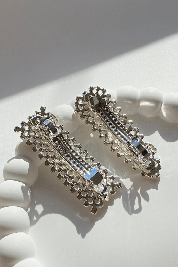 Crystal Hair Barrette Set Silver