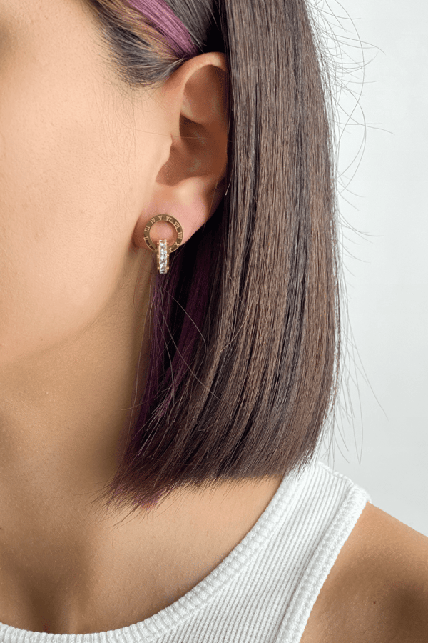 Italian Design Crystal Hoop Earrings Gold