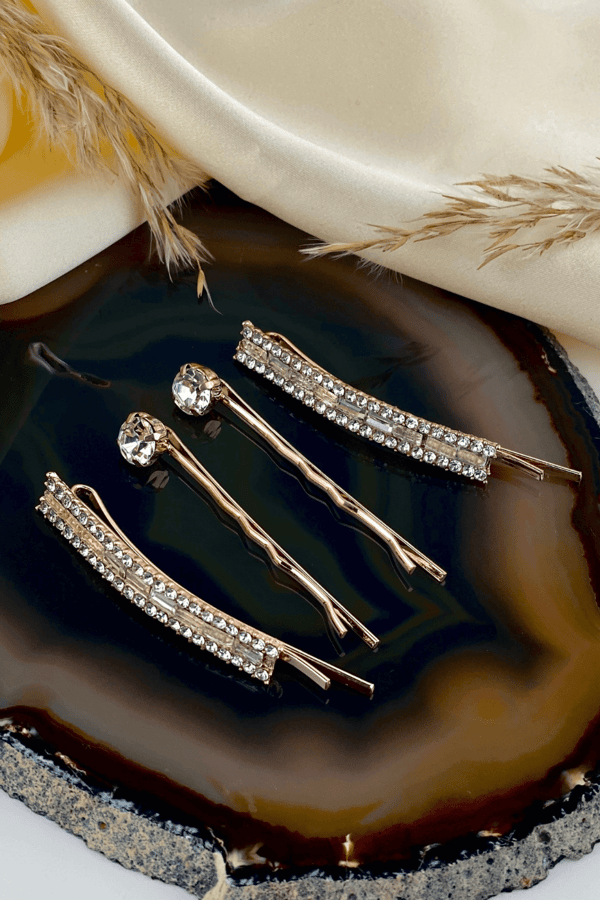 Rhinestone-Embellished Rose Hair Pin (set of four)