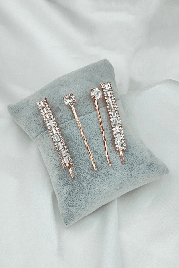 Rhinestone-Embellished Rose Hair Pin (set of four)