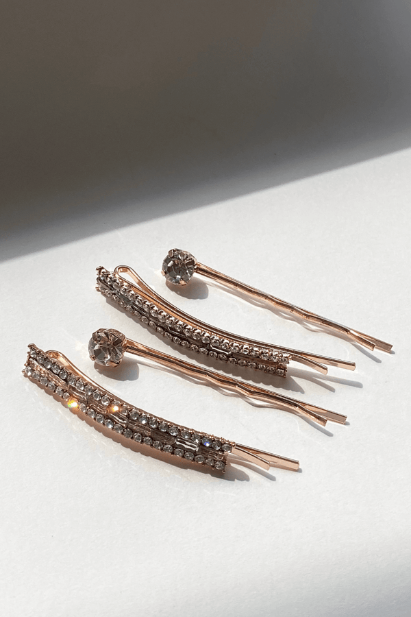 Rhinestone-Embellished Rose Hair Pin (set of four)