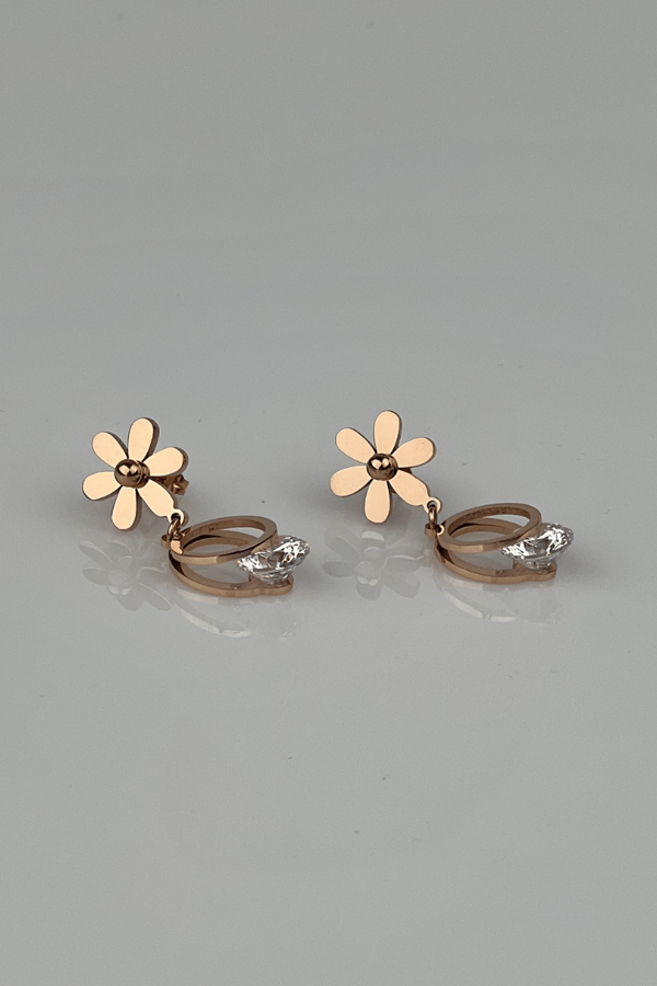 Crystal Daisy Dangle Earrings Bronze