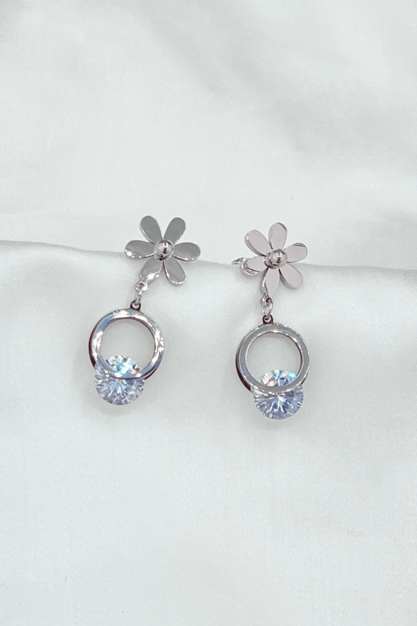 Crystal Daisy Dangle Earrings Silver