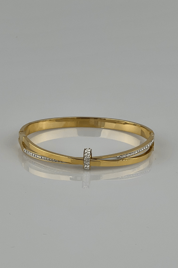 Zircon Stone Design Hinge Gold Bangle