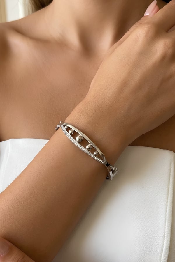Charming Wave Style Hinge Silver Bangle