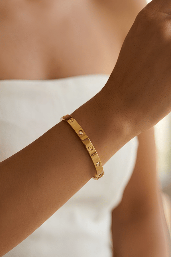 Screw Style Crystal Gold Bangle Bracelet