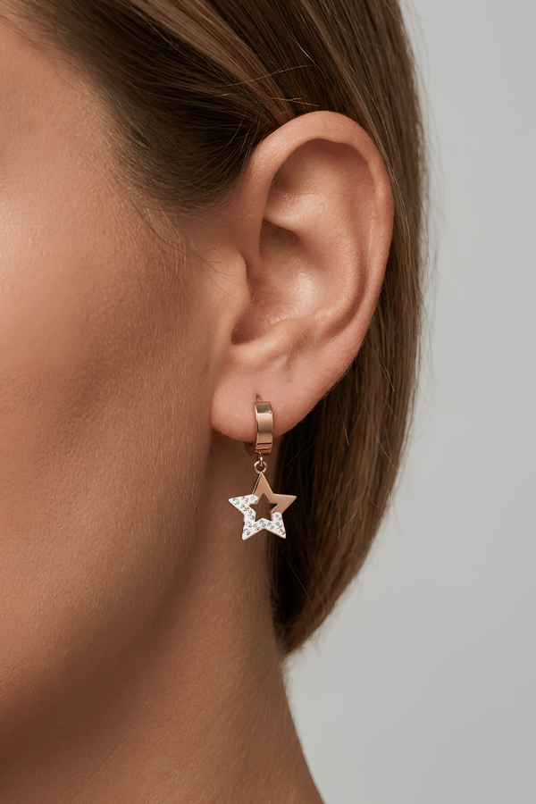 Star Steel Hinged Hoop Earrings Bronze