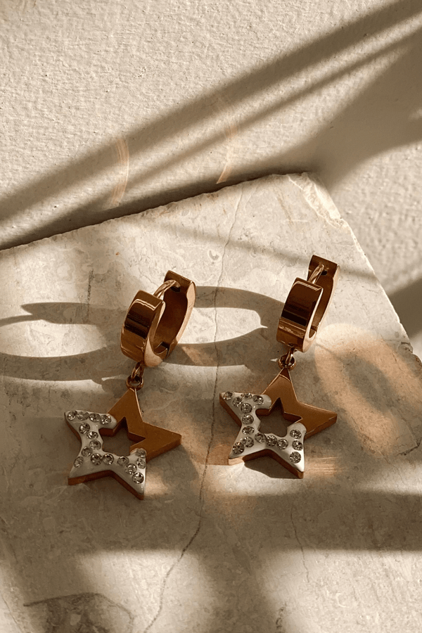 Star Steel Hinged Hoop Earrings Bronze